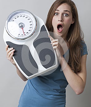 Lady shocked by her weight on the scales