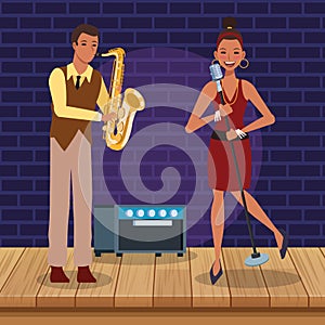 Lady singer and saxophonist, Jazz music band design