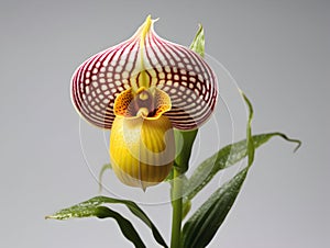 Lady Sliper OrchidÂ flower in studio background, single lady sliperÂ flower, Beautiful flower images