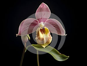 Lady Sliper OrchidÂ flower in studio background, single lady sliperÂ flower, Beautiful flower images
