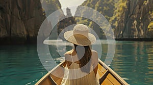 lady in straw hat enjoying lagoon views from her boat