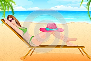 Lady taking sunbath in Beach Chair