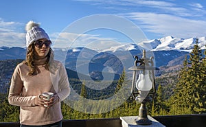 Lady tourist on mountain