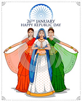 Lady in Tricolor saree of Indian flag for 26th January Happy Republic Day of India