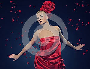 lady under flower rain