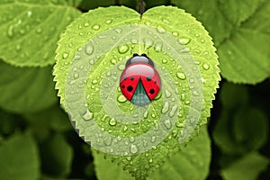 Ladybird on green leaf