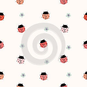 Ladybird seamless pattern, springtime wallpaper