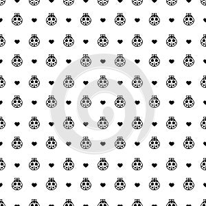 Ladybirds and hearts seamless vector pattern