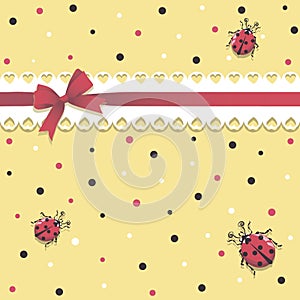Ladybirds. Lace ribbon. Vector baby background. CartooLadybirds. Lace ribbon. Vector baby background