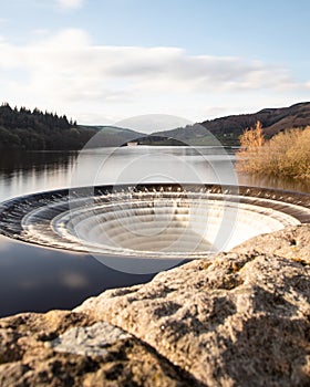 Ladybower reservoir bellmouth overflow plug hole and draw off tower