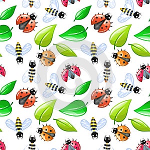 Ladybug and bee - seamless cartoon background