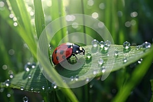 Ladybug on a blade of grass in morning 1690448809748 6