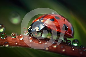 Ladybug on a Blade of Grass in the Summer