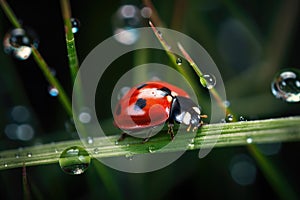 Ladybug on a Blade of Grass in the Summer