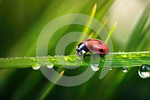 Ladybug on a Blade of Grass in the Summer