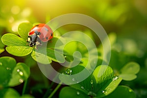 Ladybug on Clover, A Portrait of Nature's Perfection