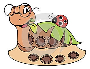 Ladybug on a cute turtle - illustration