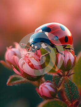 Ladybug on flower in the sunlight