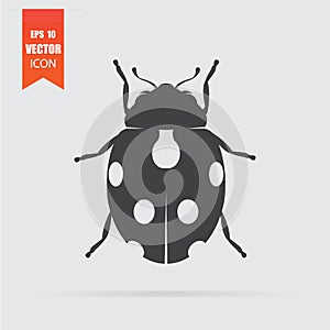 Ladybug icon in flat style isolated on grey background