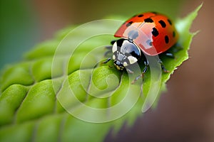 Ladybug insect closeup macro. Generative AI