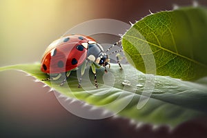 Ladybug insect closeup macro. Generative AI