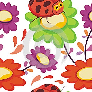 Ladybug insects with flower Seamless pattern design