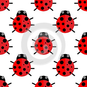 Ladybug or ladybird  graphic illustration, isolated. Cute simple flat design of black and red lady beetle. Seamless ladybag