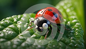 ladybug leaf macro beautiful spring wildlife green bright