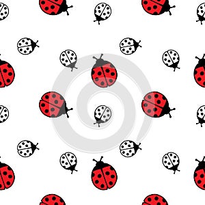 Ladybug Seamless Pattern. Cute hand drawn red insects. Simple vector illustration
