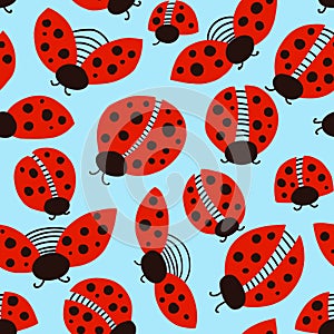 Ladybug seamless pattern design template. Red insects, ladybird background. Hand drawn illustration for kids fashion, fabric and