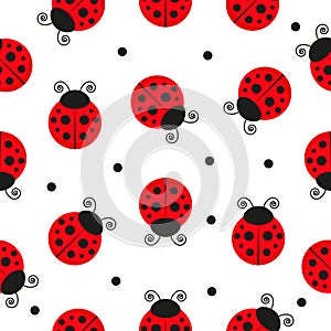 Ladybug seamless pattern. Ladybirds insects flying.