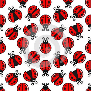 Ladybug Seamless On White Design Background.