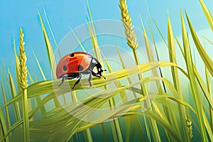 ladybug sit on blade of grass AI generated