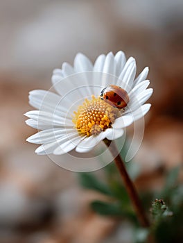 A ladybug sitting on top of a white flower