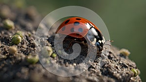 A Ladybug on a Rough Bark Surface