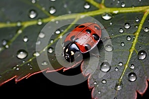 a ladybug snuggled under a leaf during winter