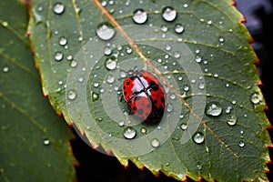 a ladybug snuggled under a leaf during winter