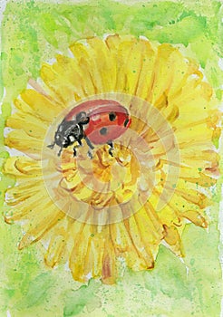 Ladybug on a Yellow Flower Painting