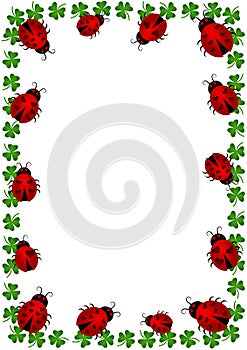 Ladybugs border frame with clovers photo