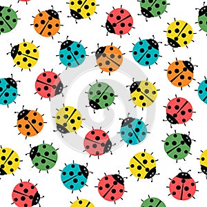 Ladybugs in colors seamless pattern, abstract texture vector art illustration