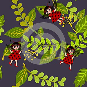 Ladybugs on the leaves illustrations