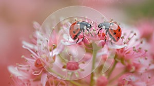 Ladybugs on Pink Flower