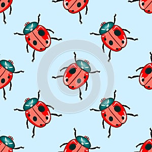 Ladybugs seamless background repeating pattern, wallpaper background, cute seamless pattern background