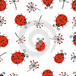 Ladybugs seamless pattern.