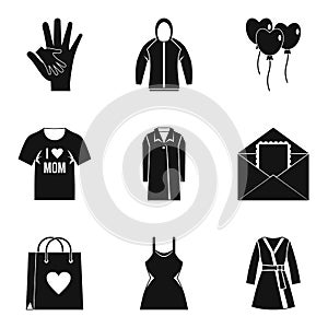 Ladylove icons set, simple style