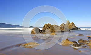 Laga beach. Rocks on Laga beach, located between the Urdaibai Biosphere Reserve and Cape OgoÃ±o, Basque Country