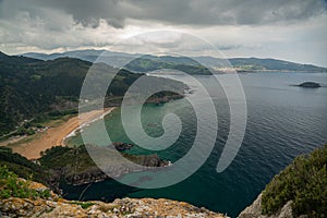 Laga beach and view of Urdaibai and Cantabrian coast, Bizkaia, Basque Country