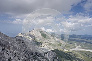 Laga Mountains range on barren upland, Italy