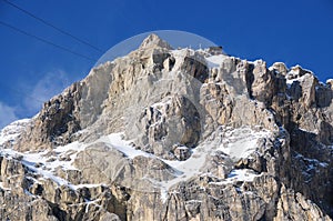 Lagazuoi mountain seen from Passo Falzarego in winter. Dolomites near Cortina d`Ampezzo Belluno. Veneto, Italy photo