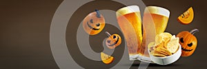 Lager beer and chips autumn Halloween holiday background